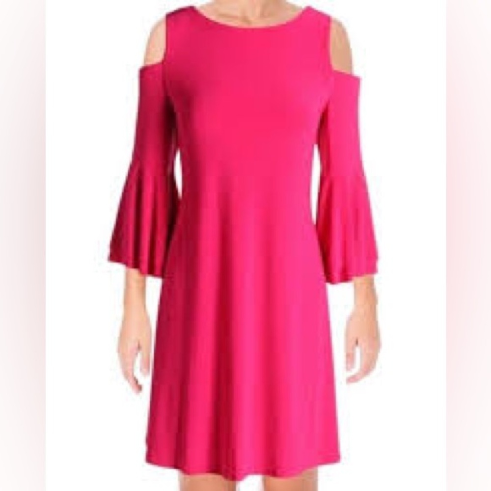 Lauren Ralph Lauren Dress Womens 12 Pink Bell Sleeve Cold Shounder Barbiecore‎